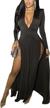 women's black v neck maxi dress with long sleeves, high slit and sexy style for parties logo