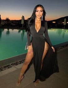 img 3 attached to Women'S Black V Neck Maxi Dress With Long Sleeves, High Slit And Sexy Style For Parties