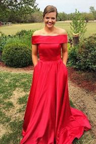 img 3 attached to Stunning Off-Shoulder Satin Prom Dress: JAEDEN'S Long Evening Gown For Perfect Evening Party Look