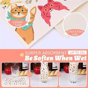 img 2 attached to 🐱 9 Pack Assorted Cats Swedish Kitchen Dishcloths - Cute Cat Patterns, Reusable, Quick-Drying Cleaning Cloths for Home Kitchen