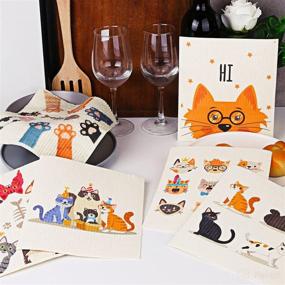 img 1 attached to 🐱 9 Pack Assorted Cats Swedish Kitchen Dishcloths - Cute Cat Patterns, Reusable, Quick-Drying Cleaning Cloths for Home Kitchen