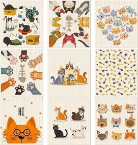 img 4 attached to 🐱 9 Pack Assorted Cats Swedish Kitchen Dishcloths - Cute Cat Patterns, Reusable, Quick-Drying Cleaning Cloths for Home Kitchen