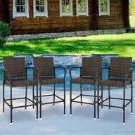 outdoor patio furniture: set of 4 wicker barstool dining chairs with armrests, all-weather resistant wicker chairs for your patio bar or bistro logo