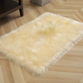 img 1 attached to Luxurious 2X3 Feet Pale Yellow Faux Fur Sheepskin Area Rug By LOCHAS - Perfect For Bedroom, Living Room & Nursery!