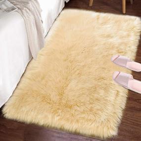 img 4 attached to Luxurious 2X3 Feet Pale Yellow Faux Fur Sheepskin Area Rug By LOCHAS - Perfect For Bedroom, Living Room & Nursery!