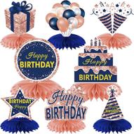 rose gold and navy blue happy birthday decorations: stunning 8-piece party set for women and girls, perfect for 16th to 60th birthdays! logo