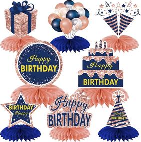 img 4 attached to Rose Gold And Navy Blue Happy Birthday Decorations: Stunning 8-Piece Party Set For Women And Girls, Perfect For 16Th To 60Th Birthdays!
