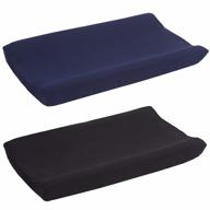 belsden 2 pack microfiber soft changing pad cover, with 2 considerate safety belt holes, durable diaper change table sheet set for baby boys, 16''x32''x8'', navy & black logo