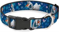 ❄️ frozen olaf poses/snowflakes blues - 1" wide buckle-down plastic clip collar - large size, fits 15-26" neck logo