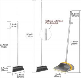 img 3 attached to Yocada Broom And Dustpan Set Upgrade 52" Long Handle Upright Stand Up Dustpan With Combo Stiff Bristle Indoor Perfect For Home Kitchen Room Office Lobby Floor Pet Hair Rubbish Grey