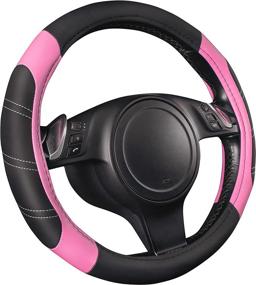 img 3 attached to 🚗 CAR PASS Line Rider Microfiber Leather Sporty Steering Wheel Cover Universal Fit, Black Pink - Anti-Slip, Comfortable Design, 95% Compatibility