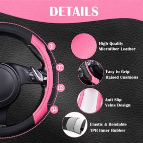 img 1 attached to 🚗 CAR PASS Line Rider Microfiber Leather Sporty Steering Wheel Cover Universal Fit, Black Pink - Anti-Slip, Comfortable Design, 95% Compatibility