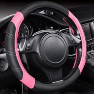 🚗 car pass line rider microfiber leather sporty steering wheel cover universal fit, black pink - anti-slip, comfortable design, 95% compatibility логотип