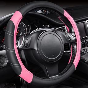 img 4 attached to 🚗 CAR PASS Line Rider Microfiber Leather Sporty Steering Wheel Cover Universal Fit, Black Pink - Anti-Slip, Comfortable Design, 95% Compatibility