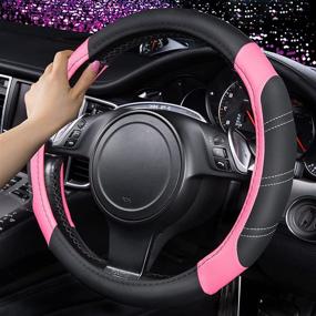 img 2 attached to 🚗 CAR PASS Line Rider Microfiber Leather Sporty Steering Wheel Cover Universal Fit, Black Pink - Anti-Slip, Comfortable Design, 95% Compatibility