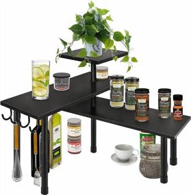 img 4 attached to Maximize Your Kitchen And Bathroom Space With Homode 3 Tier Corner Countertop Organizer - Adjustable Wood Spice Rack With Easy Assembly - Black Oak Finish.