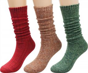img 3 attached to Warm And Cozy: 3 Pairs Of Wool Cable Knit Knee High Socks For Women