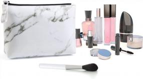img 3 attached to Set Of 2 Marble Pu Leather Cosmetic Bags For Women - Small Makeup Pouches With Zipper, Perfect For Travel And Everyday Use, Ideal For Purse Organization And Makeup Storage