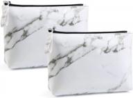 set of 2 marble pu leather cosmetic bags for women - small makeup pouches with zipper, perfect for travel and everyday use, ideal for purse organization and makeup storage логотип