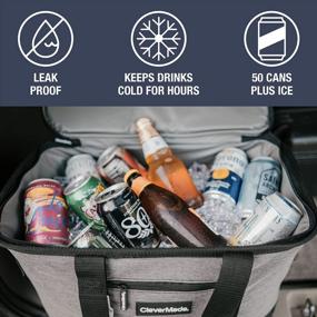 img 2 attached to Heather Grey/Black CleverMade Collapsible Cooler Bag: Insulated, Leakproof, Portable Soft-Sided Cooler With Room For 50 Cans - Perfect For Camping, Grocery Shopping, Lunch, And Road Trips