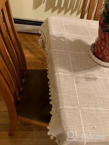 img 6 attached to MOKANI Square Tablecloth 55X55 Cotton Linen Embroidered Checkered Washable Wrinkle-Free Anti-Fading Tasseled Cover For Kitchen Dining Thanksgiving Christmas Red