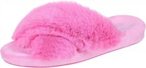 img 4 attached to Women'S Fuzzy House Slippers W/ Arch Support & Cross Band Fluffy Bedroom Comfort