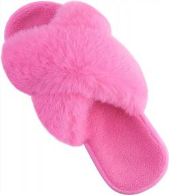 img 3 attached to Women'S Fuzzy House Slippers W/ Arch Support & Cross Band Fluffy Bedroom Comfort