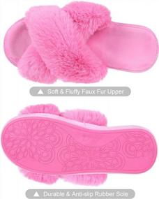 img 2 attached to Women'S Fuzzy House Slippers W/ Arch Support & Cross Band Fluffy Bedroom Comfort
