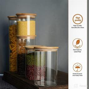 img 3 attached to 🍶 Glass Canister Set of 5 Glass Storage Jars with Bamboo Lids for Pantry Pasta Coffee - 73 oz, 48 oz, 35 oz, and 22 oz | LIFESENCE Glass Storage Containers