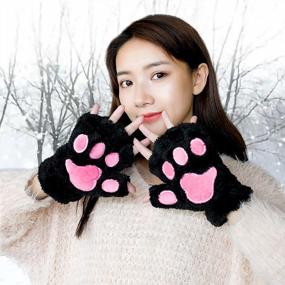 img 2 attached to Bienvenu Fingerless Cat Paw Gloves - Stay Warm And Cute This Winter With Our 2 Pack Plush Women'S Gloves For Cosplay And More!