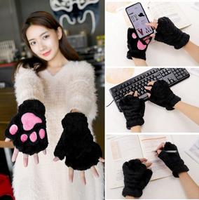 img 3 attached to Bienvenu Fingerless Cat Paw Gloves - Stay Warm And Cute This Winter With Our 2 Pack Plush Women'S Gloves For Cosplay And More!