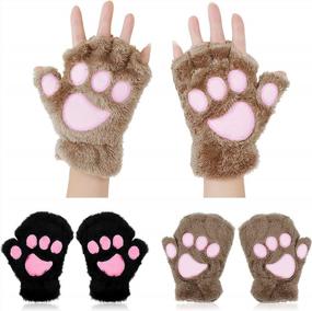 img 4 attached to Bienvenu Fingerless Cat Paw Gloves - Stay Warm And Cute This Winter With Our 2 Pack Plush Women'S Gloves For Cosplay And More!