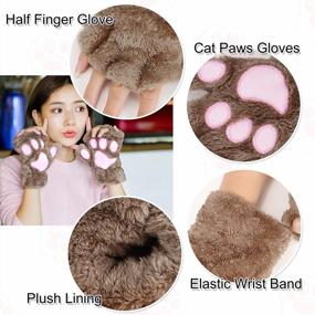 img 1 attached to Bienvenu Fingerless Cat Paw Gloves - Stay Warm And Cute This Winter With Our 2 Pack Plush Women'S Gloves For Cosplay And More!