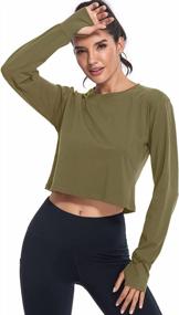 img 1 attached to Women'S Long Sleeve Workout Crop Top With Thumb Hole