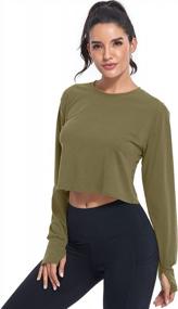 img 3 attached to Women'S Long Sleeve Workout Crop Top With Thumb Hole
