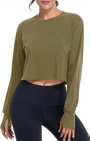 img 4 attached to Women'S Long Sleeve Workout Crop Top With Thumb Hole