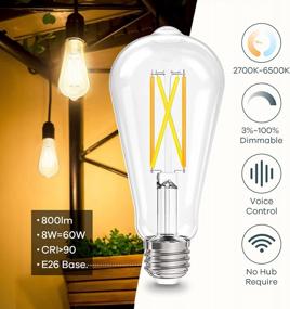img 3 attached to Control Your Home Lighting Anytime & Anywhere With Linkind Smart WiFi Edison Bulbs: Adjustable Color Temperatures & Dimness, Compatible With Alexa & Google Home - 2 Bulbs Pack!