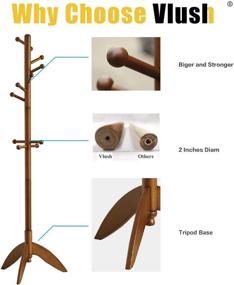 img 1 attached to Free Standing Coat Rack With 11 Hooks, Vlush Rubber Wood Coat Tree Hanger For Entryway/Hallway, Dark Brown Suit Hanger For Clothes And Accessories