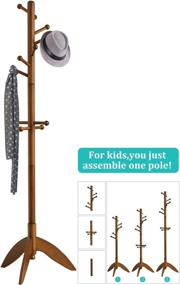 img 2 attached to Free Standing Coat Rack With 11 Hooks, Vlush Rubber Wood Coat Tree Hanger For Entryway/Hallway, Dark Brown Suit Hanger For Clothes And Accessories
