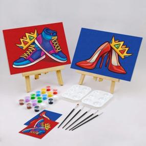 img 3 attached to VOCHIC Pre-Drawn Couples Paint Party Kit For Adults - Perfect Date Night Activity - Includes 2 Canvases (8X10) With Crown, High Heel, And Sneakers Designs For Fun Painting And Sip Games