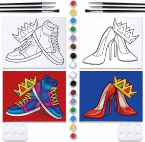 img 4 attached to VOCHIC Pre-Drawn Couples Paint Party Kit For Adults - Perfect Date Night Activity - Includes 2 Canvases (8X10) With Crown, High Heel, And Sneakers Designs For Fun Painting And Sip Games