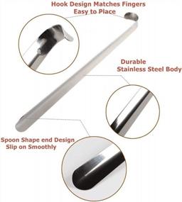 img 1 attached to 16.5 Inch Stainless Steel Long Handle Shoe Horn With Hanger Hook (2 Pack) - Durable Metal Shoehorn