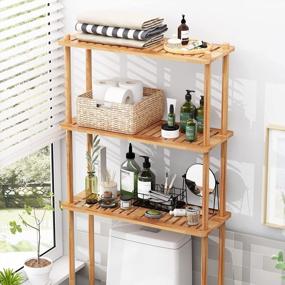 img 2 attached to 3-Tier AmazerBath Bamboo Over Toilet Storage Shelf | Bathroom Organizer Rack For Space Saving | Natural Color