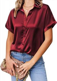 img 4 attached to Women'S Satin V-Neck Blouse: Chigant Silk Button Down Short Sleeve Tunic Top For Office Wear