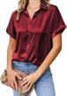 women's satin v-neck blouse: chigant silk button down short sleeve tunic top for office wear logo