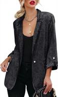 women's denim blazer jacket notched lapel long sleeve button up washed jean shacket coat logo