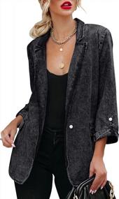 img 4 attached to Women'S Denim Blazer Jacket Notched Lapel Long Sleeve Button Up Washed Jean Shacket Coat