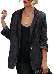 img 3 attached to Women'S Denim Blazer Jacket Notched Lapel Long Sleeve Button Up Washed Jean Shacket Coat
