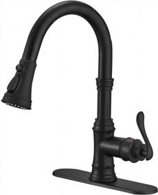 img 4 attached to Lead-Free Matte Black Kitchen Faucet With Pull Out Sprayer, High Arc Single Handle And 3 Spray Modes - Including Deck Plate - Ideal For Kitchen Sink Use