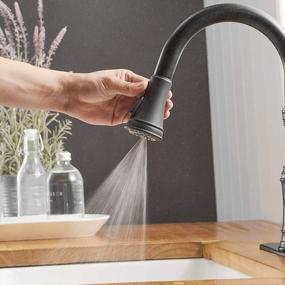 img 2 attached to Lead-Free Matte Black Kitchen Faucet With Pull Out Sprayer, High Arc Single Handle And 3 Spray Modes - Including Deck Plate - Ideal For Kitchen Sink Use